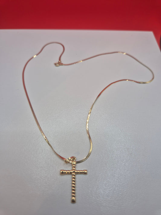 18K Gold Necklace with Cross Pendant 9.5"