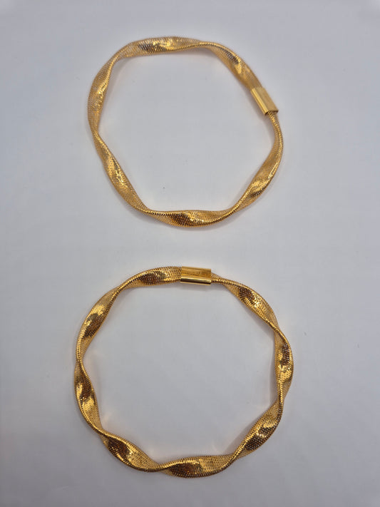 21K Gold Twisted Stretchable Soft Bangle Set
